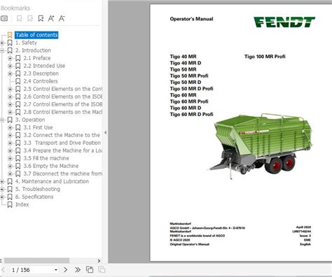 FENDT Tigo 100 MR Profi FR EN DE ES Operator S Manual