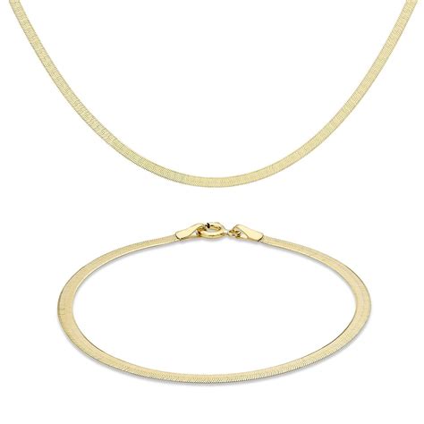 Carissima Gold Womens 9ct Yellow Gold Herringbone Chain Necklace And Bracelet Set 46cm18 And