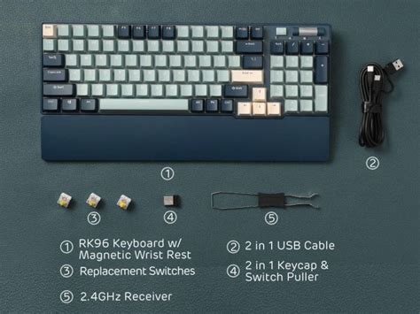 Royal Kludge RK96 Tri Mode RGB Hot Swap Forest Blue Mechanical Gaming Keyboard II Plug And Play