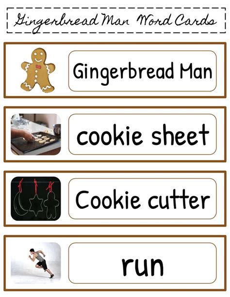 Gingerbread Man Picture Word Cards With Real Pictures Word Cards