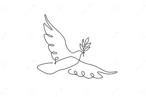 Peace Dove With Olive Branch In One Continuous Line Drawing Bird And Twig Symbol Of Peace And