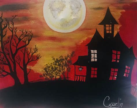 Haunted House Original Acrylic Canvas Painting 16x20 In Size Etsy