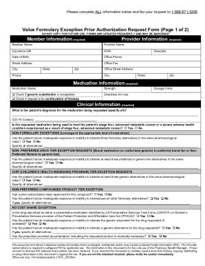 Fillable Online Value Formulary Exception Prior Authorization Request