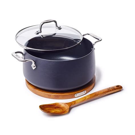 All Clad HA1 Nonstick Dutch Oven With Acacia Wood Trivet Spoon 6 Qt