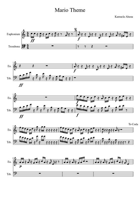 Super Mario Theme Tromboneeupho Duet Sheet Music Download Free In Pdf