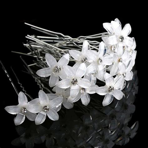 20pcs Set White Flowers Hairpin Stick Wedding Women Bridal Crystal