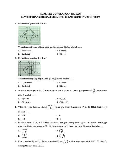 Soal Transformasi Geometri Kelas 9 Smp