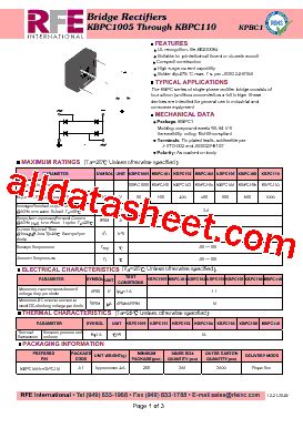 KBPC108 Marking KBPC108 Datasheet PDF RFE International