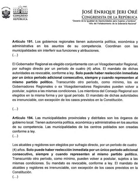 Congreso Busca Restaurar La Reelección De Alcaldes Y Gobernadores A