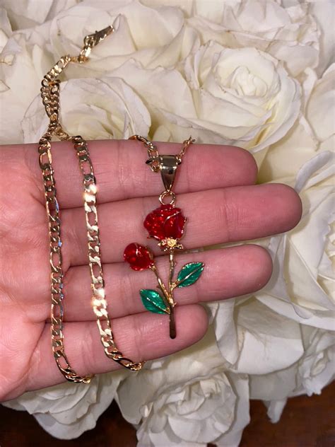 Red Rose Necklace Golddipped