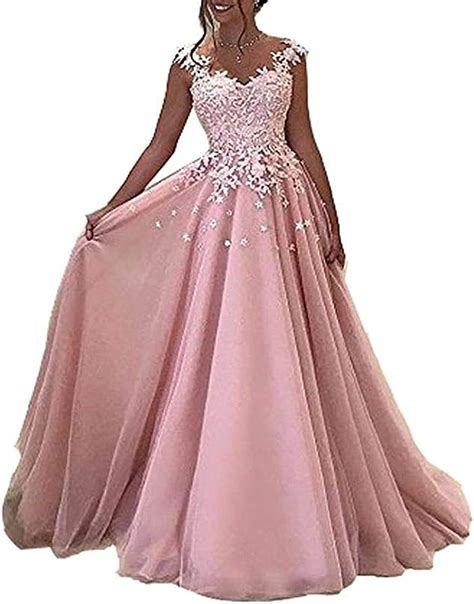 Yasiou Hochzeitkleid Lang Elegant Damen Rosa Lange Prom Kleider Lace