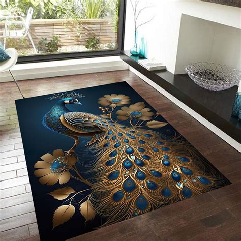 Modern Art Golden Peacock Oriental Luxury Style Rug Peacock Etsy