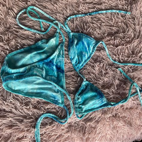 Swimsuit Velvet Bikini Blue Tie Dye Turquoise Aqua Depop