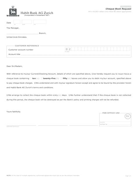 Fillable Online Cheque Book Request Fax Email Print Pdffiller