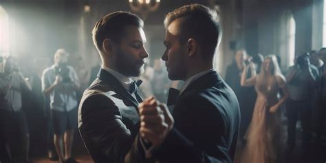 Premium Ai Image Delighted Newlywed Gay Couple Sharing A Dance At Their Wedding Celebration