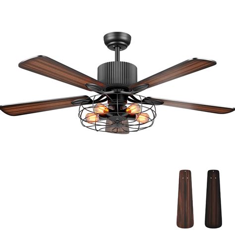 Buy Industrial Ceiling Fan Light with Remote Control 5 E26 Light Retro ...