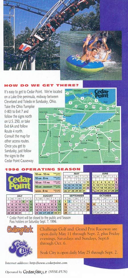 Theme Park Brochures Cedar Point Brochure 1996 Theme Park Brochures