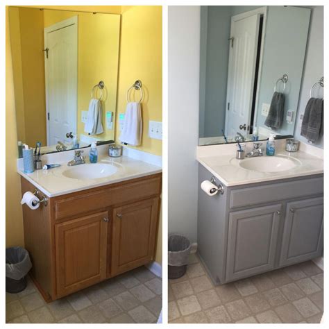 Before And After Bathroom Cabinet Valspar Chalky Paint In Woolen