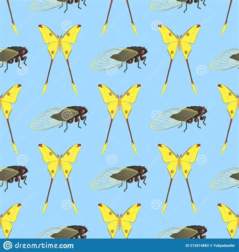 Seamless Pattern With Insects Stock Vector Illustration Of Cartoon