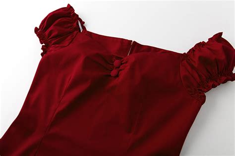 Sexy Wine Red Peasant Ruffle Off Shoulder Midi Dress N11937