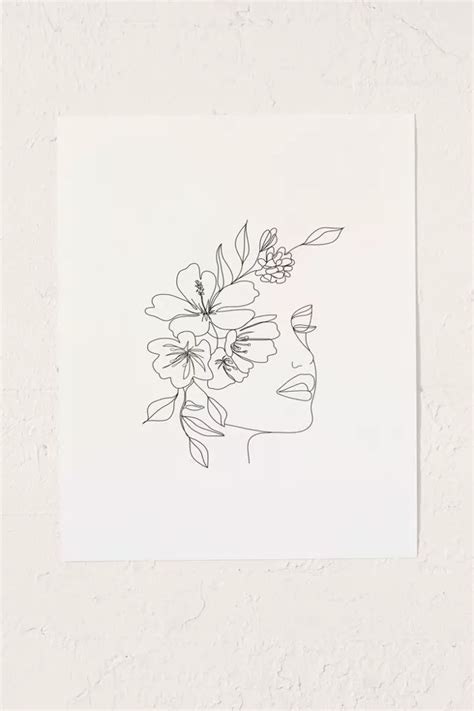 Nadja Minimal Line Art Woman Face Ii Art Print Line Art Flowers Line