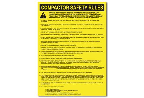 Compactor Safety Rules Decal Compactor Safety Rules Sticker Hhh