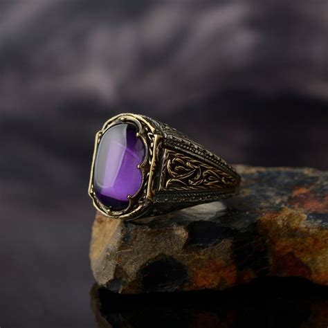 Amethyst Man Ring Gemstone Handmade Mens Ring Antique Ring Gemstone