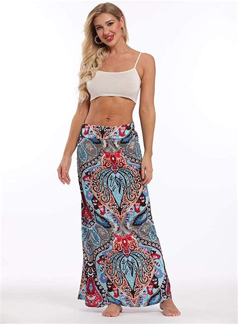 Yinggeli Women S Bohemian Print Long Maxi Skirt Small B Flower At