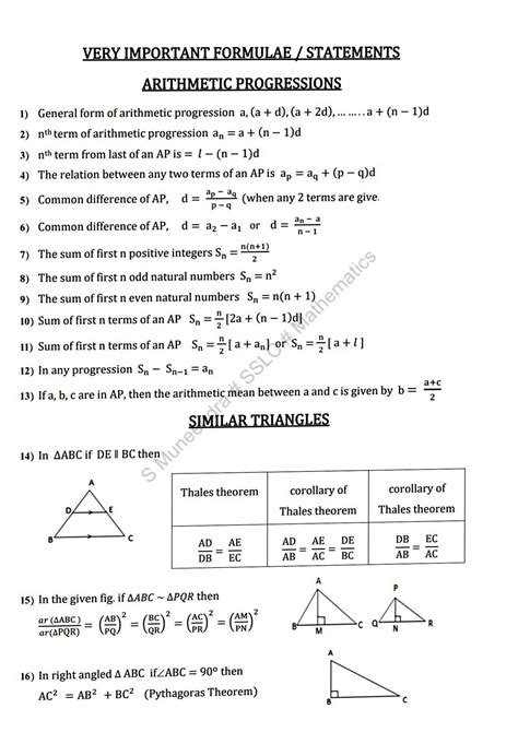 SOLUTION Important Formulas Sslc Mathematics Studypool