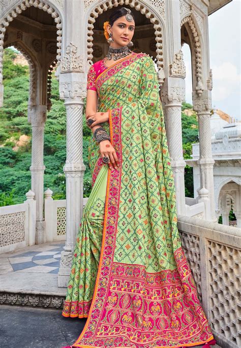 Pista Green Satin Saree With Blouse