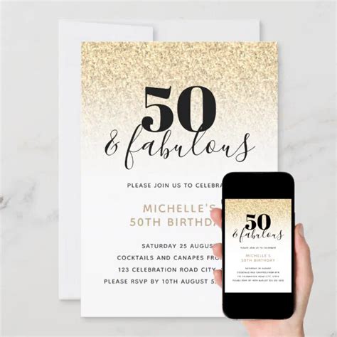 Gold Faux Glitter 50 And Fabulous 50th Birthday Invitation Zazzle