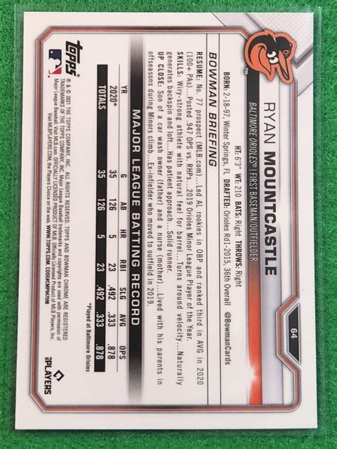 Ryan Mountcastle Baltimore Orioles Prospect Rookie Rc Pick