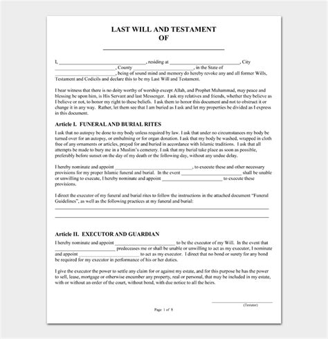 Free Last Will And Testament Templates Will Word Pdf