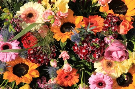 Mixed Flower Arrangement Various Flowers In Different Colors For A