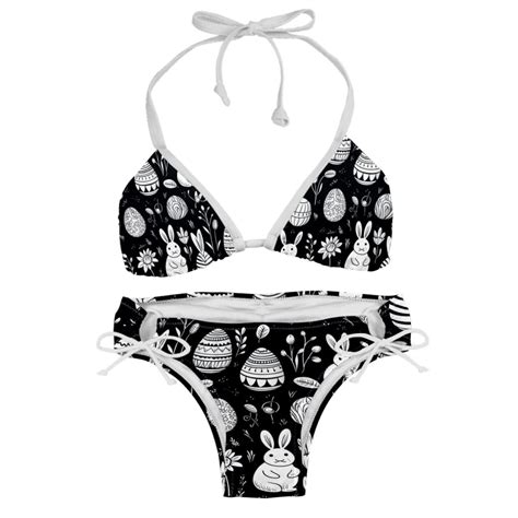 Black And White Easter Bikini Set Swim Suit Detachable Sponge