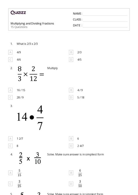 Multiplying And Dividing Fractions Worksheets For Th Grade On