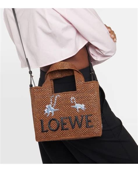 Loewe X Suna Fujita Font Small Raffia Tote Bag In Brown Lyst