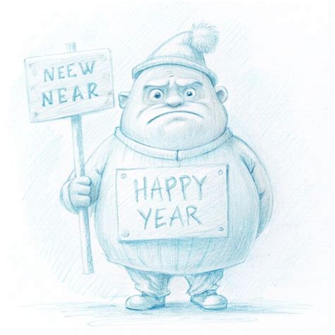 A Drawing Of A Cartoon Character Holding A Sign That Says New Year