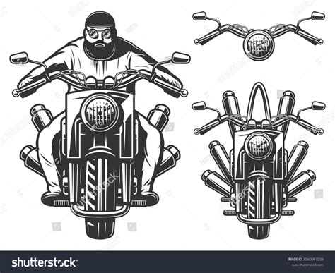 Motorcycle Chopper Front Motorcycle Driver Monochrome Stock Vector Royalty Free 1060067039