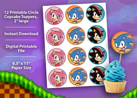 Sonic The Hedgehog Cupcake Topper Digital Printable Etsy