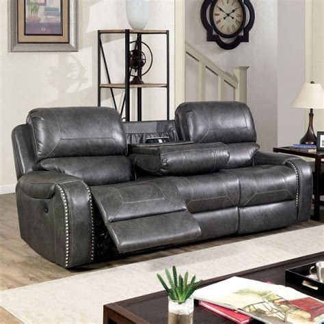 Walter Power Reclining Sofa W Drop Down Table Gray Furniture Of