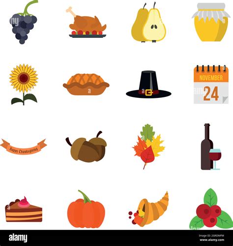 Thanksgiving Icons Set Flat Style Stock Vector Image And Art Alamy