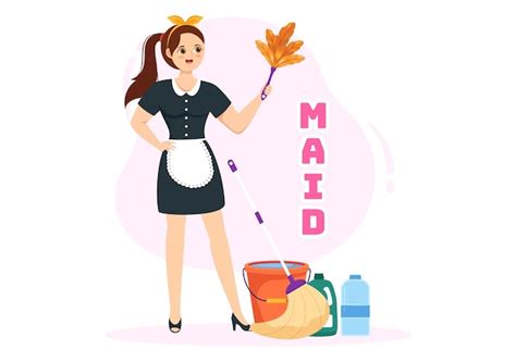 Premium Vector Girl Maid Illustration Of Cleaning Service Wearing Her