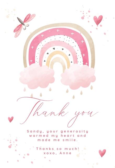 Thankful Rainbow Hearts Thank You Card Template Greetings Island