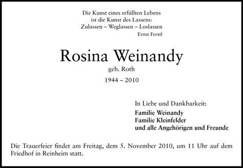 Traueranzeigen Von Rosina Weinandy Vrm Trauer De