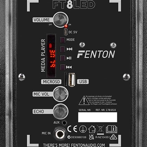 Fenton Ft Led Mk Inch Portable Speaker With Bt Mp Usb Dj City