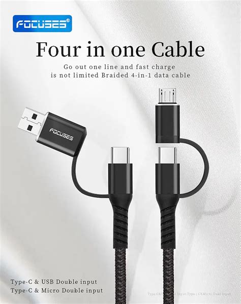 Pd 60w Fast Charging 3 4 In 1 Usb Cable 3a Nylon Braided 5 In 1usb C To