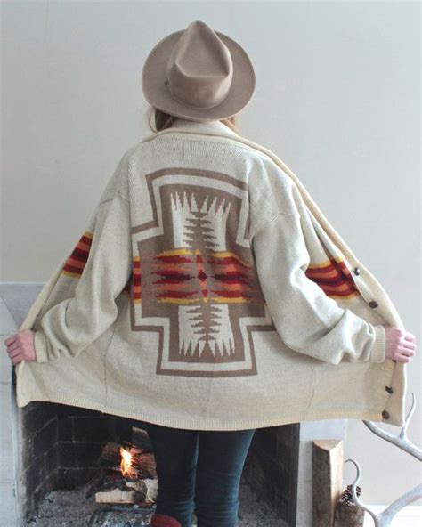 High Grade Pendleton Wool Sweater 70s Navajo Native Cardigan Knit