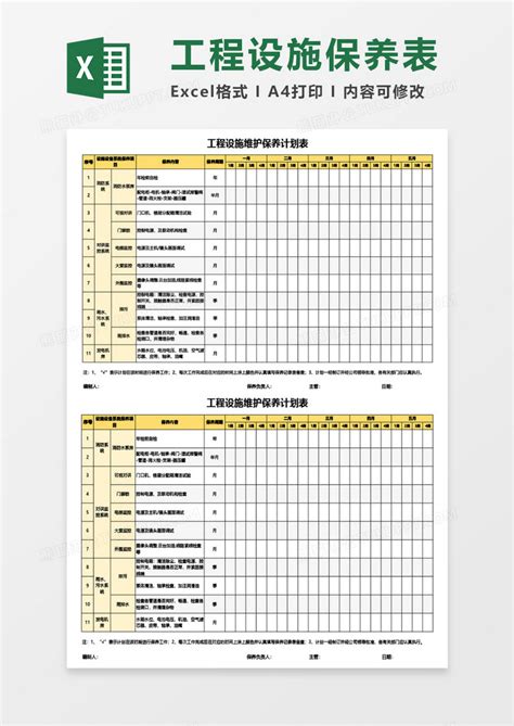 工程设施维护保养计划表excel模板下载熊猫办公