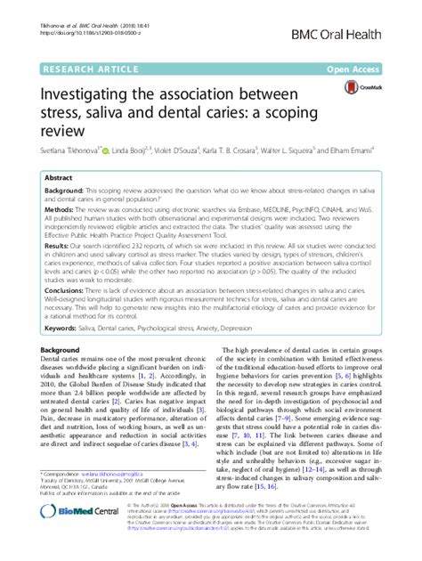 (PDF) Investigating the association between stress, saliva and dental caries: a scoping review ...